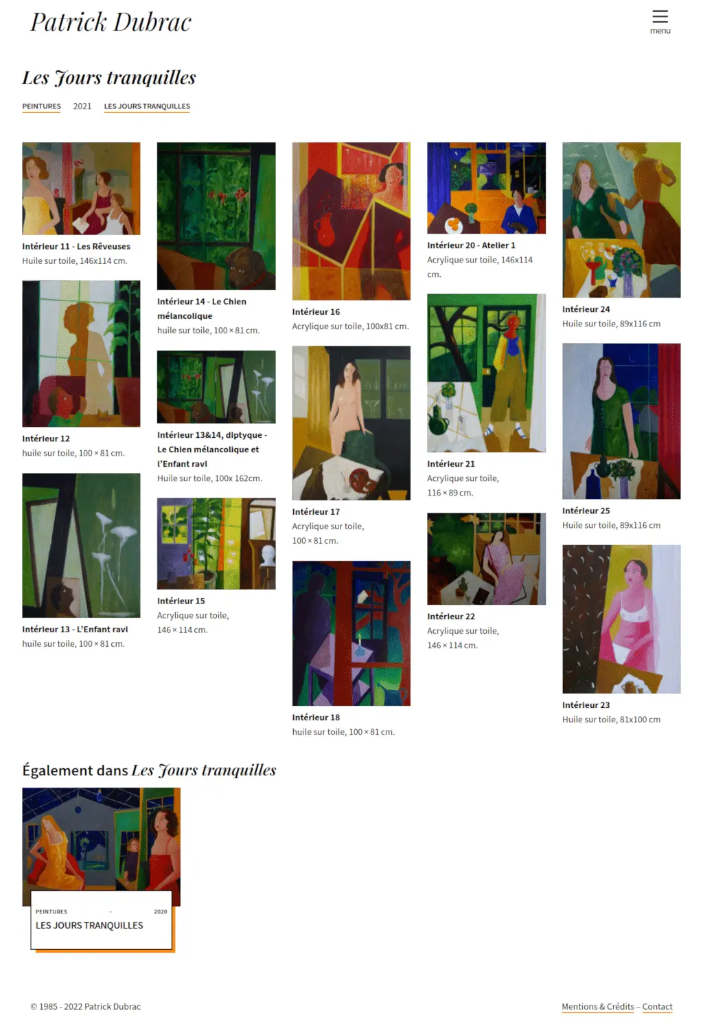 Page présentant les différentes œuvres appartenant à une même série sur le site de l'artiste Patrick Dubrac.